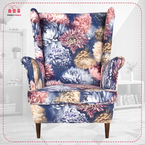 Fauteuil à Oreilles Scandinave Ari Print, Tissu Imprimé De Pivoines, Motif Fleurs De Grand‑mère