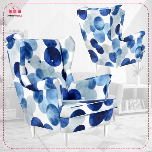 Fauteuil à Oreilles Ari Print, Style Scandinave, Bleu à Pois