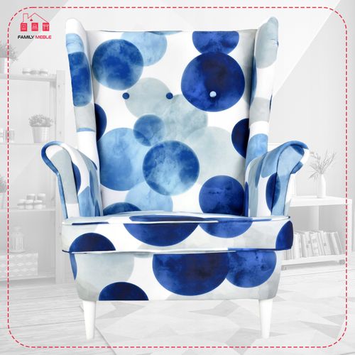 Fauteuil à Oreilles Ari Print, Style Scandinave, Bleu à Pois