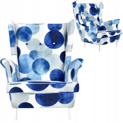 Fauteuil à Oreilles Ari Print, Style Scandinave, Bleu à Pois