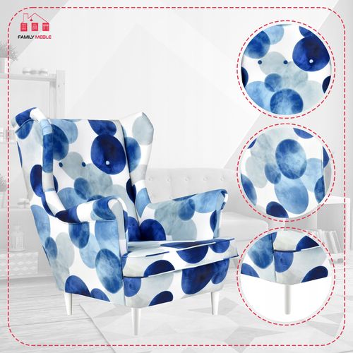 Fauteuil à Oreilles Ari Print, Style Scandinave, Bleu à Pois
