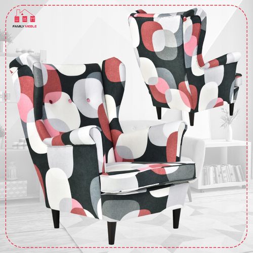 Fauteuil à Oreilles Ari Print Au Style Scandinave — Tissu à Pois, Design Élégant