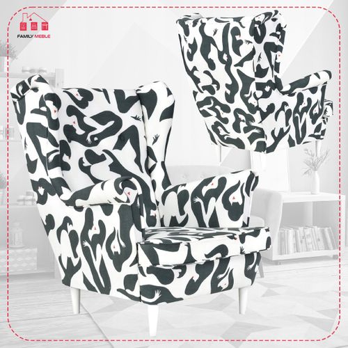Fauteuil à Oreilles Ari Print — Style Scandinave Et Art Déco, Mosaïque Blanche