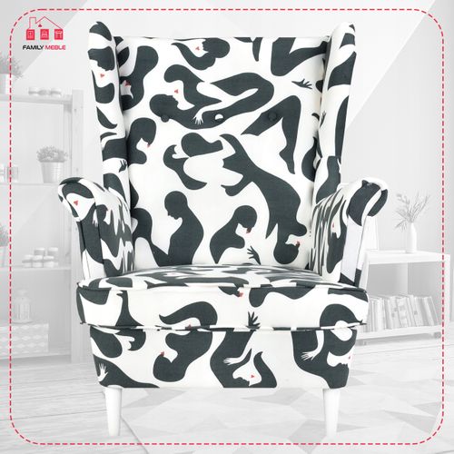 Fauteuil à Oreilles Ari Print — Style Scandinave Et Art Déco, Mosaïque Blanche