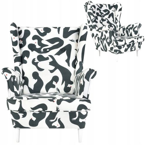 Fauteuil à Oreilles Ari Print — Style Scandinave Et Art Déco, Mosaïque Blanche