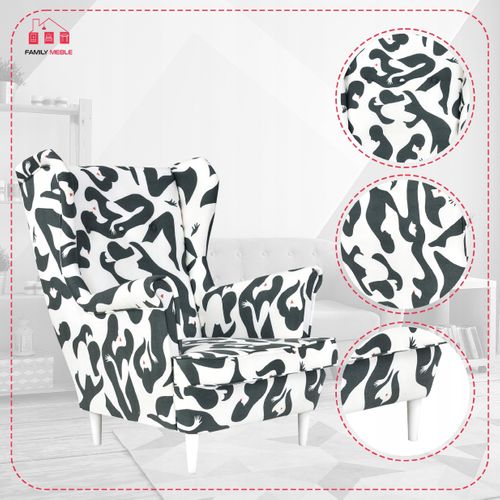 Fauteuil à Oreilles Ari Print — Style Scandinave Et Art Déco, Mosaïque Blanche