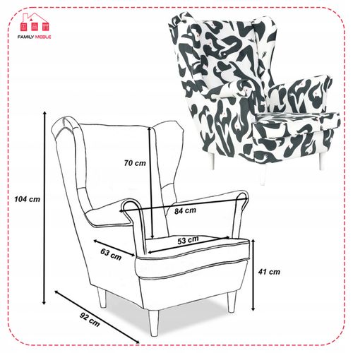 Fauteuil à Oreilles Ari Print — Style Scandinave Et Art Déco, Mosaïque Blanche