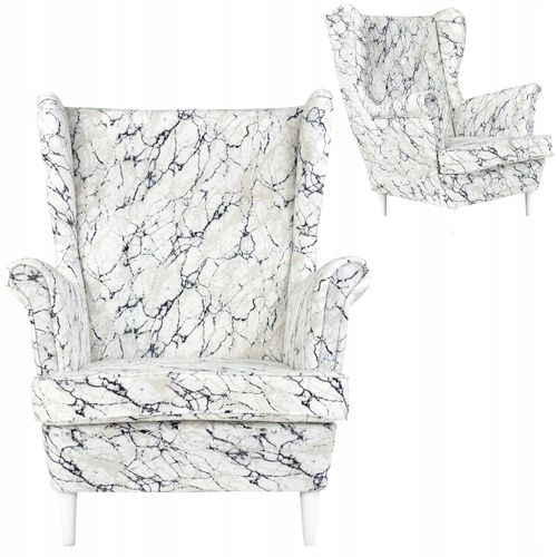 Fauteuil à Oreilles Ari Print — Style Scandinave, Motif Marbre Pour Le Salon