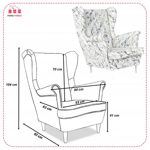 Fauteuil à Oreilles Ari Print — Style Scandinave, Motif Marbre Pour Le Salon