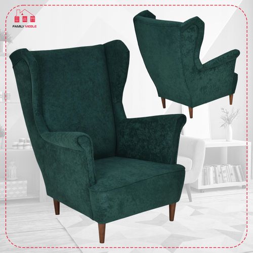 Fauteuil à Oreilles Max, Style Scandinave, En Velours Vert Bouteille Foncé