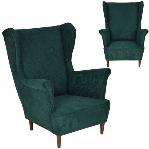 Fauteuil à Oreilles Max, Style Scandinave, En Velours Vert Bouteille Foncé