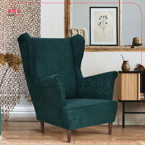Fauteuil à Oreilles Max, Style Scandinave, En Velours Vert Bouteille Foncé
