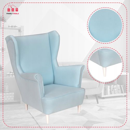 Fauteuil à Oreilles « max » — Design Scandinave — Bleu Clair Pro