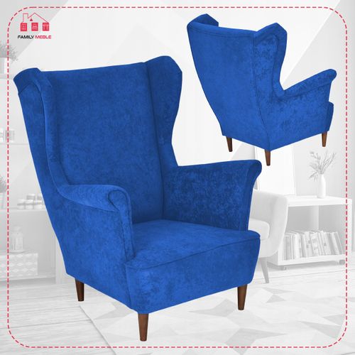 Fauteuil à Oreilles Max De — Scandinave, Velours Bleu, Doux Au Toucher
