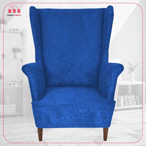 Fauteuil à Oreilles Max De — Scandinave, Velours Bleu, Doux Au Toucher
