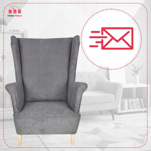 Fauteuil à Oreilles Max, Design Scandinave Tissu En Velours Gris