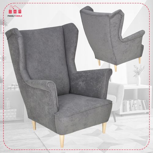 Fauteuil à Oreilles Max, Design Scandinave Tissu En Velours Gris