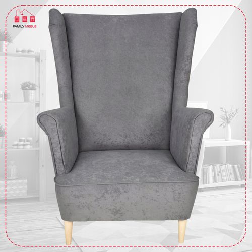 Fauteuil à Oreilles Max, Design Scandinave Tissu En Velours Gris
