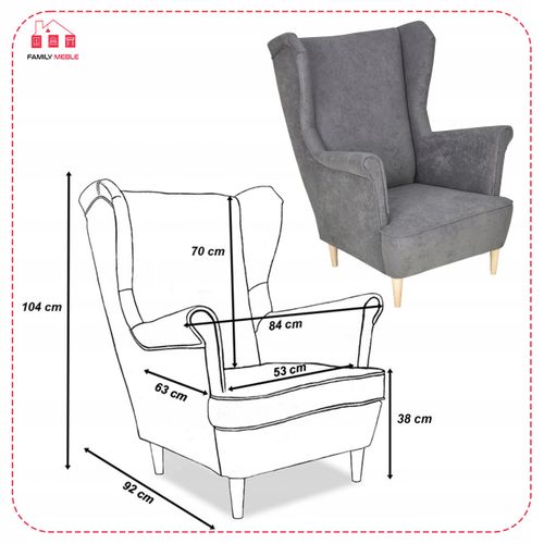 Fauteuil à Oreilles Max, Design Scandinave Tissu En Velours Gris
