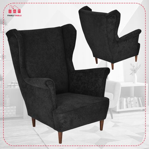 Fauteuil à Oreilles Scandinave Max Par Velours Noir Classique