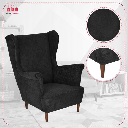 Fauteuil à Oreilles Scandinave Max Par Velours Noir Classique