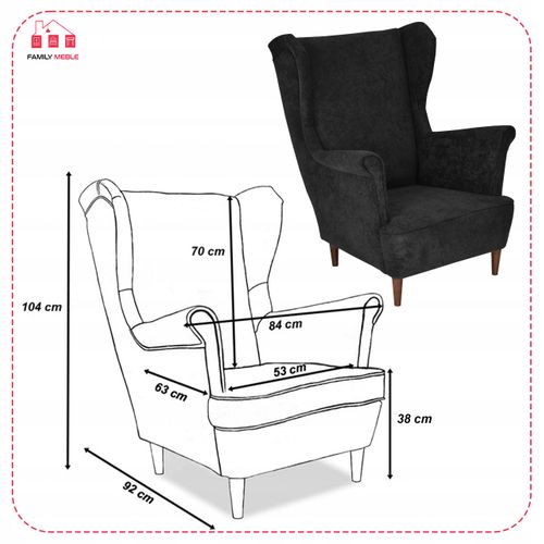 Fauteuil à Oreilles Scandinave Max Par Velours Noir Classique