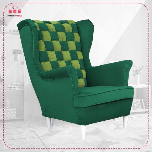 Fauteuil à Oreilles Carol Duo, Style Scandinave — Rayures Turquoises Et Vertes
