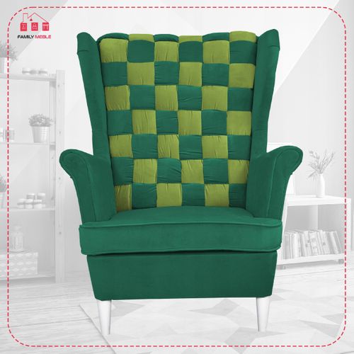 Fauteuil à Oreilles Carol Duo, Style Scandinave — Rayures Turquoises Et Vertes