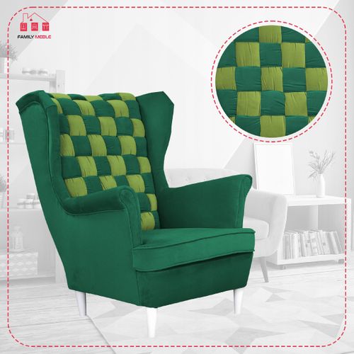 Fauteuil à Oreilles Carol Duo, Style Scandinave — Rayures Turquoises Et Vertes