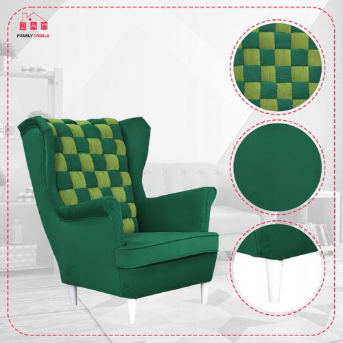 Fauteuil à Oreilles Carol Duo, Style Scandinave — Rayures Turquoises Et Vertes