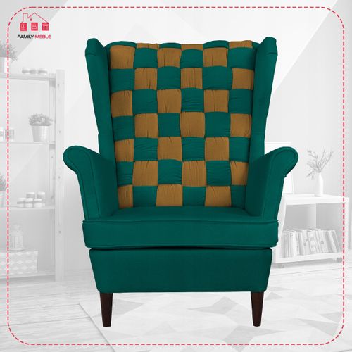 Fauteuil à Oreilles Scandinave Carol Duo, Vert Doré Et Miel