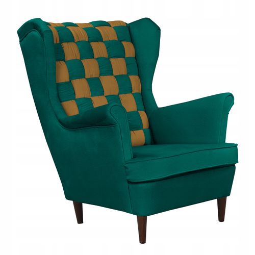 Fauteuil à Oreilles Scandinave Carol Duo, Vert Doré Et Miel