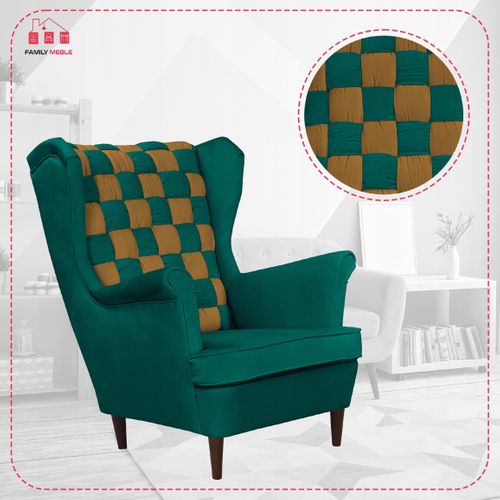 Fauteuil à Oreilles Scandinave Carol Duo, Vert Doré Et Miel