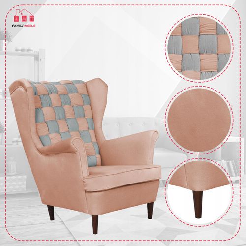 Fauteuil à Oreilles Carol Duo — Style Scandinave, Gris Saumon Et Rose