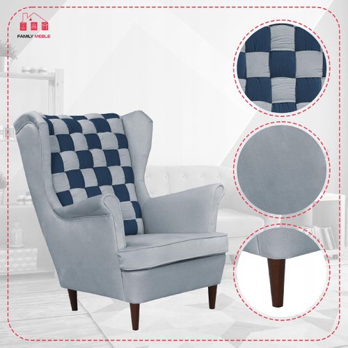 Fauteuil Scandinave à Oreilles Carol Duo — Gris Bleu Marine, Pieds En Acier
