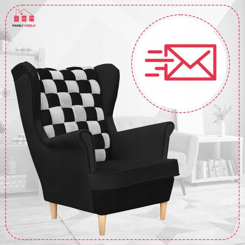 Fauteuil Scandinave à Oreilles Carol Duo De — à Motif Damier Noir Et Blanc