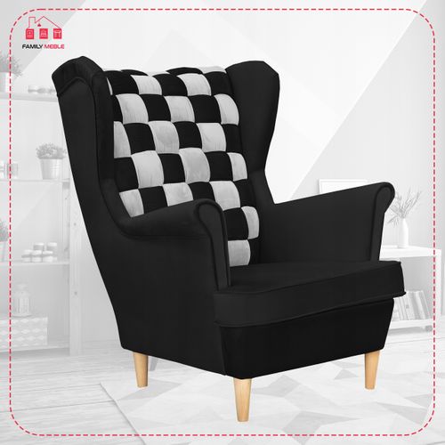 Fauteuil Scandinave à Oreilles Carol Duo De — à Motif Damier Noir Et Blanc