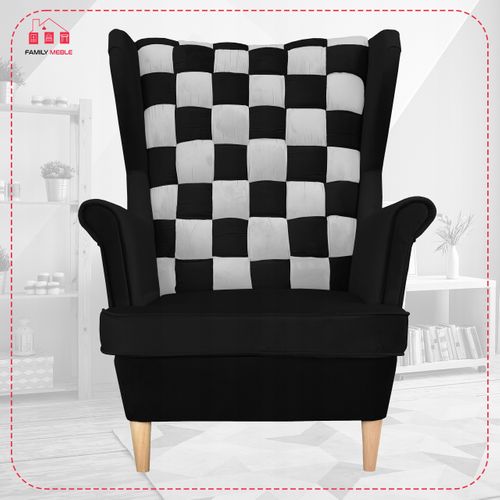 Fauteuil Scandinave à Oreilles Carol Duo De — à Motif Damier Noir Et Blanc