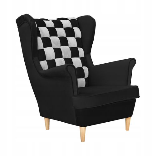 Fauteuil Scandinave à Oreilles Carol Duo De — à Motif Damier Noir Et Blanc