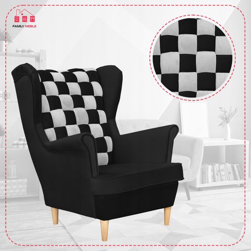 Fauteuil Scandinave à Oreilles Carol Duo De — à Motif Damier Noir Et Blanc