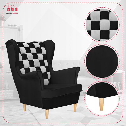 Fauteuil Scandinave à Oreilles Carol Duo De — à Motif Damier Noir Et Blanc