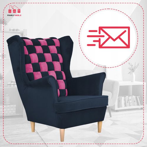 Fauteuil à Oreilles Carol Duo — Style Scandinave, Rayé Bleu Marine Et Rose