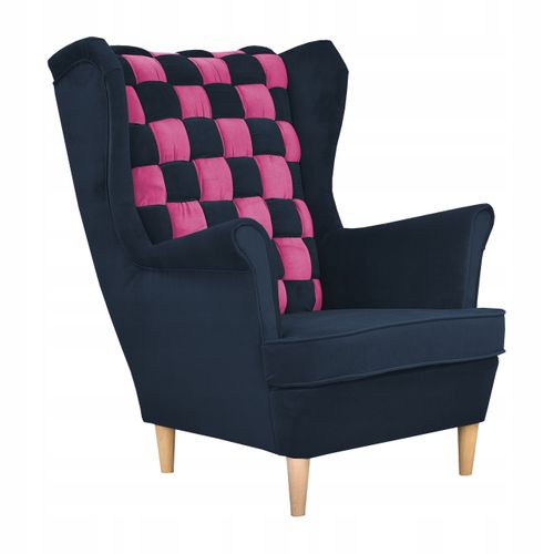 Fauteuil à Oreilles Carol Duo — Style Scandinave, Rayé Bleu Marine Et Rose