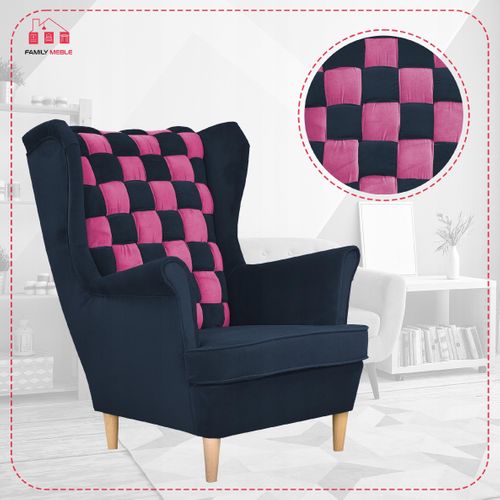 Fauteuil à Oreilles Carol Duo — Style Scandinave, Rayé Bleu Marine Et Rose