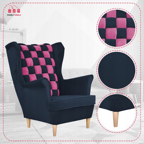 Fauteuil à Oreilles Carol Duo — Style Scandinave, Rayé Bleu Marine Et Rose