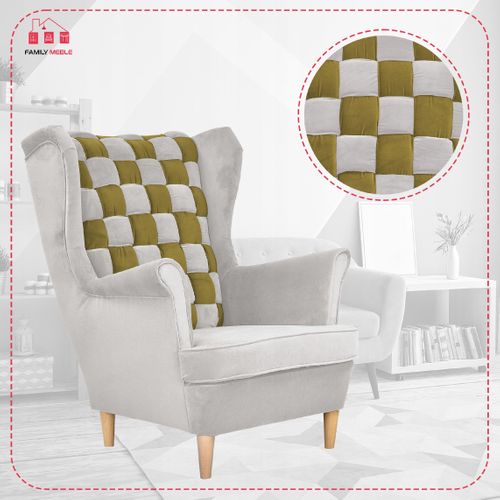 Fauteuil à Oreilles Carol Duo - Style Scandinave - Vert‑gris à Rayures