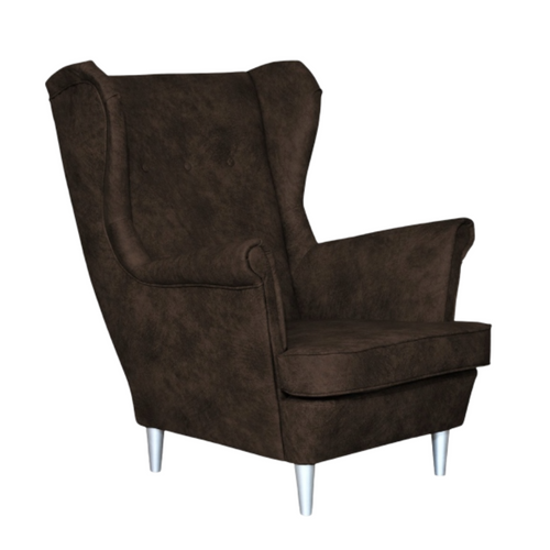 Fauteuil à Oreilles De Style Scandinave Ari, En Similicuir Écologique Marron Foncé