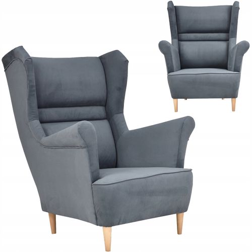 Fauteuil à Oreilles Scandinave Zoja, Gris Graphite / Gris, Pour Le Salon