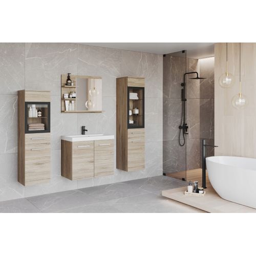 Salle De Bain Suspendue Lavabo 2 Colonnes + Miroir Étagères San Remo Mat