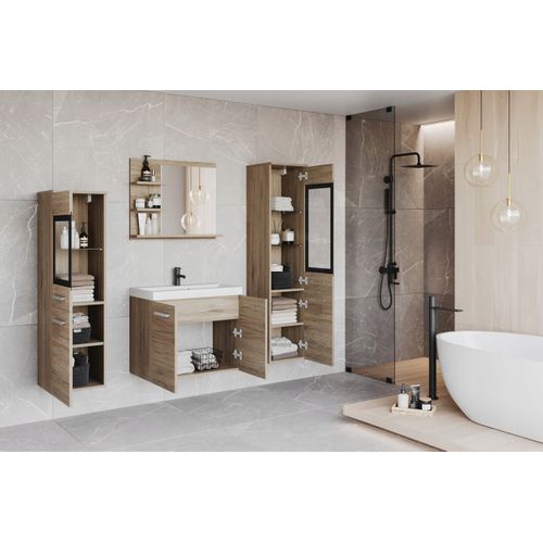 Salle De Bain Suspendue Lavabo 2 Colonnes + Miroir Étagères San Remo Mat